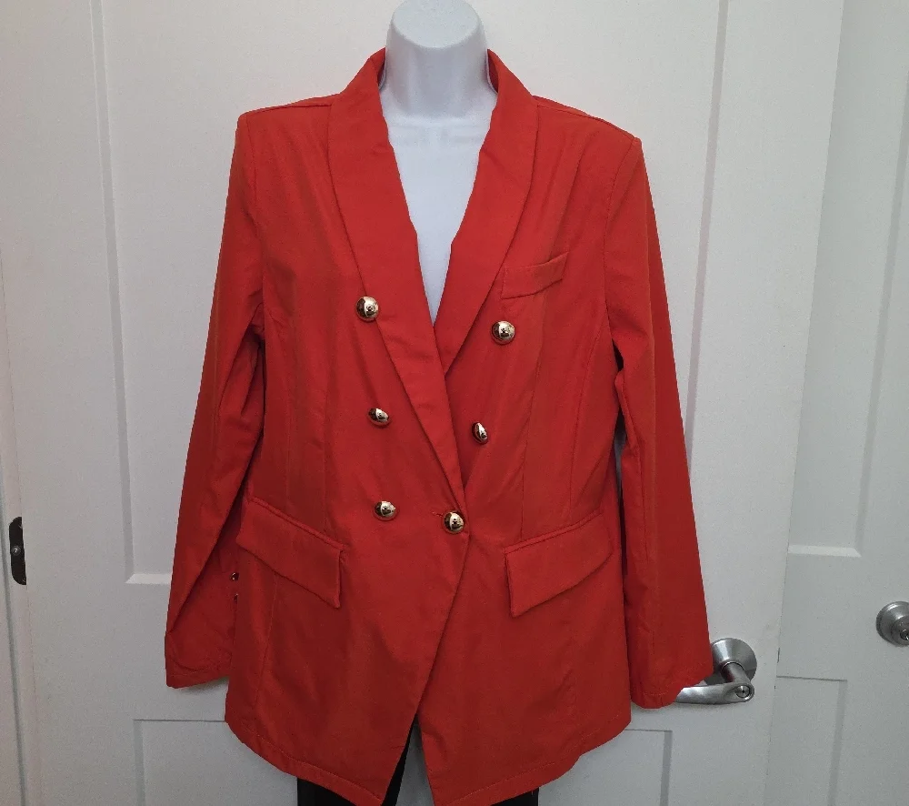 Tailored Double-Breasted Orange Blazer with Gold Buttons